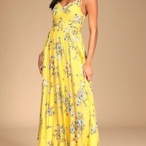 Meadows Flowers Yellow Multi Floral Print Tie- Strap Maxi Dress